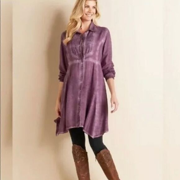 Soft Surroundings Pigment Wash Button Up Tunic. Size M. - Picture 1 of 6